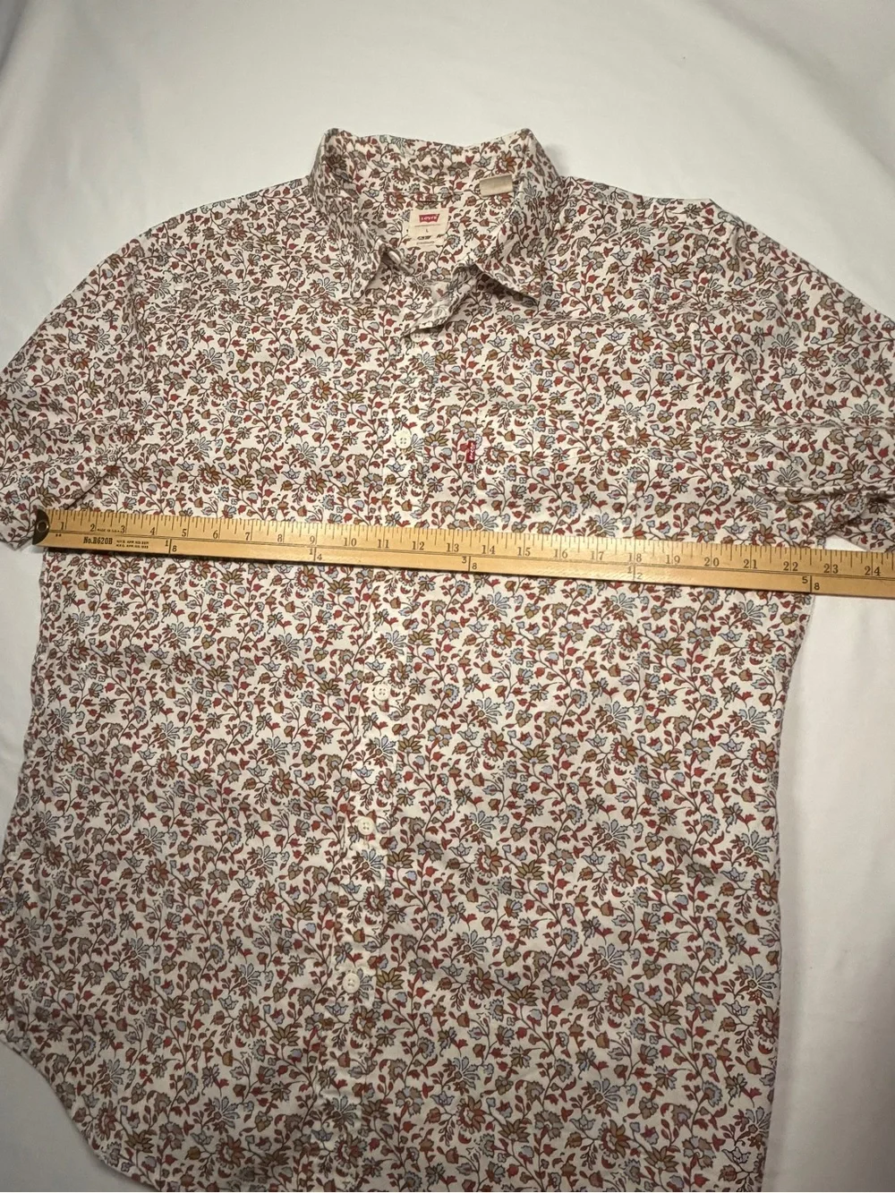 Levi's Men L SS Floral Button-Down Shirt - White with Brown & Red Print